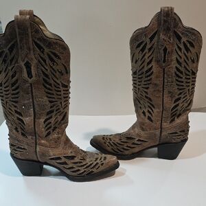 Rustic Cutout Heeled Boots for Women